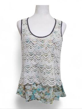 Miss Me Lace Overlay Floral Tank Top Size Small Sheer Boho Western Festival